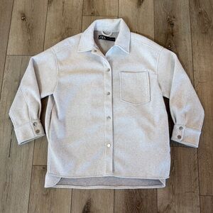 Zara Cream Wool Blend Shacket Oversized Jacket with Buttons Front Pockets XS